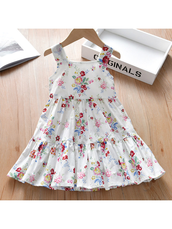 【18M-7Y】Sweet Red Flower Print White Dress