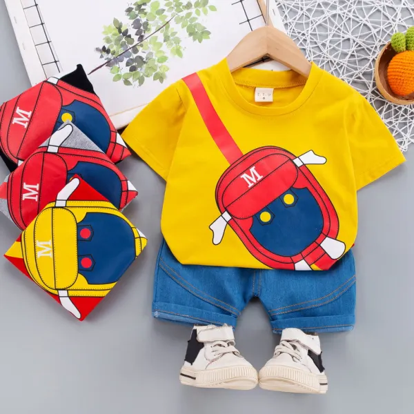 【12M-5Y】Casual Fashion Cartoon Printed T-shirt and Shorts Set - Popopiestyle.com 