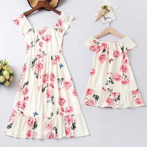 Sweet White Flowers Mom Girl Matching Dress - Popopiestyle.com 