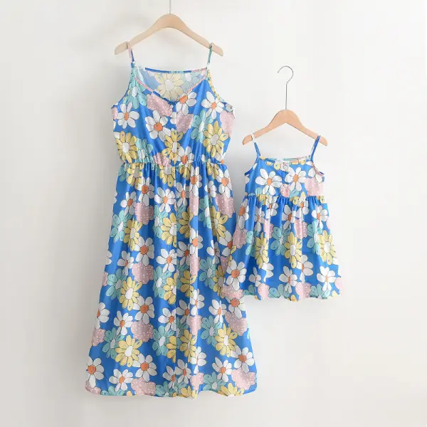 Daisy Print Mom Girl Matching Sling Dress - Popopiestyle.com 