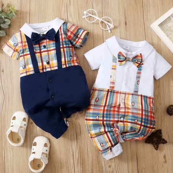 【3M-24M】Cute Bow Plaid Romper - Popopiestyle.com 