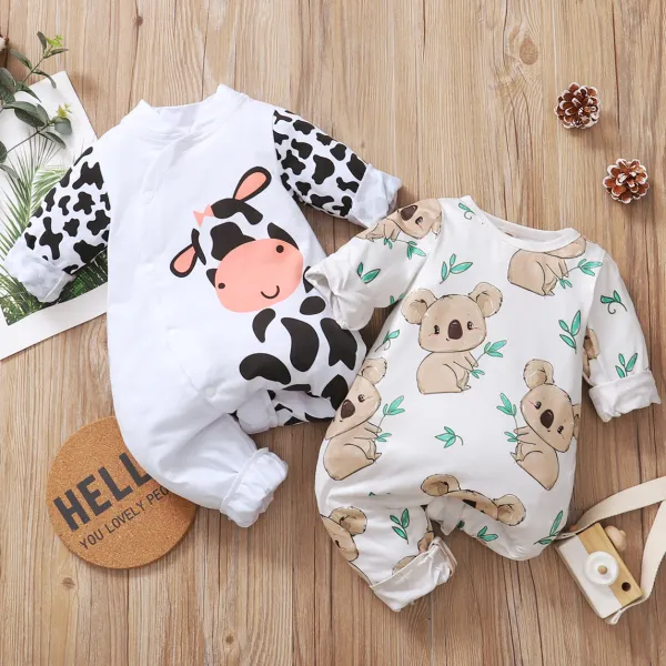 【6M-2.5Y】Cute Cartoon Print Round Neck Long Sleeve Romper - Popopiestyle.com 