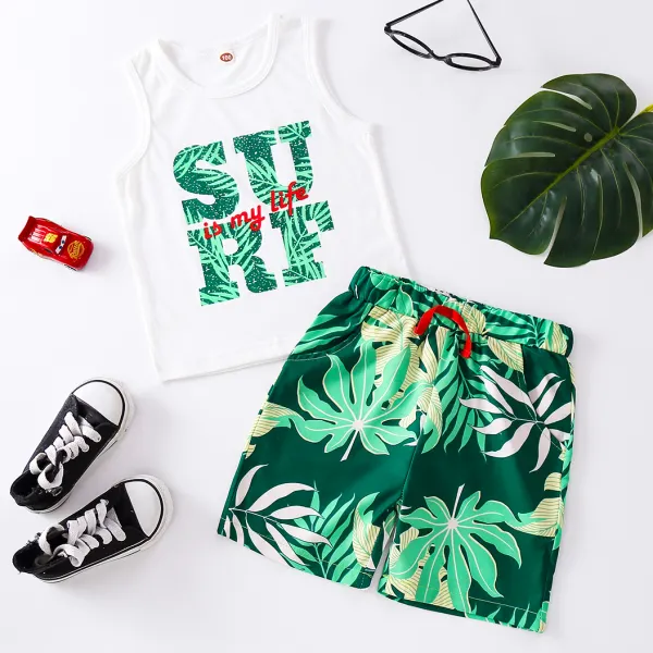 【18M-7Y】Casual Letter and Plant Print Set - Popopiestyle.com 