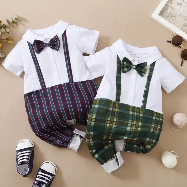 【0M-18M】Fashion Bow Fake Two-piece Romper - Popopiestyle.com 