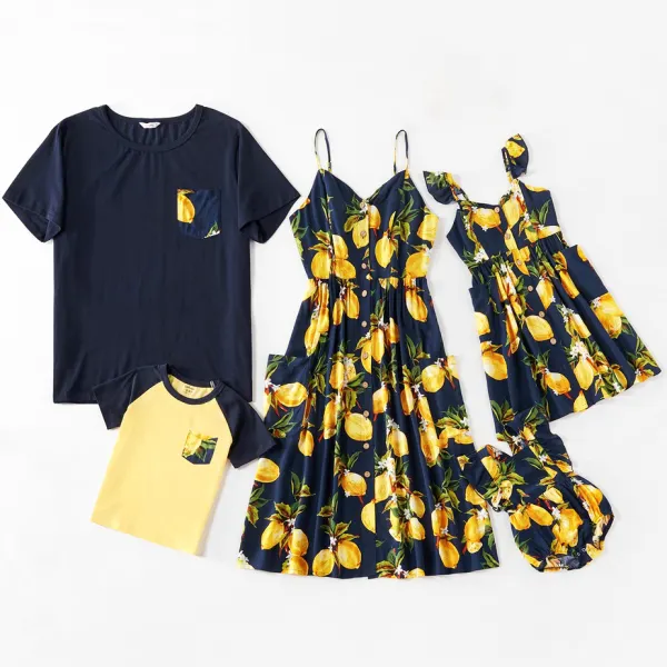 Fashion Casual Lemon Print T-shirt and Dress Family Matching Outfits - Popopiestyle.com 