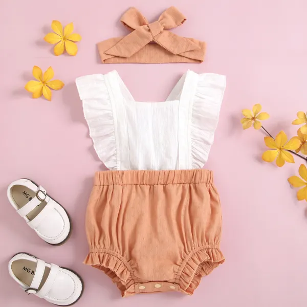 【3M-24M】Cute Little Flying Sleeve Romper with Turban - Popopiestyle.com 