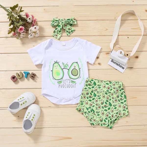 【6M-3Y】Girls Avocado Print Short-sleeved Romper Set - Popopiestyle.com 