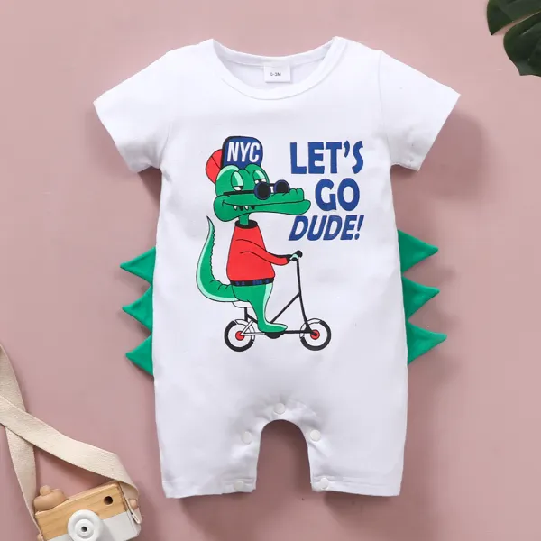 【0M-18M】Cute Cartoon and Letter Print Round Neck Short Sleeve Romper - Popopiestyle.com 