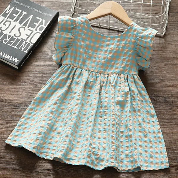 【12M-4Y】Girl Sweet Blue Plaid Dress - Popopiestyle.com 