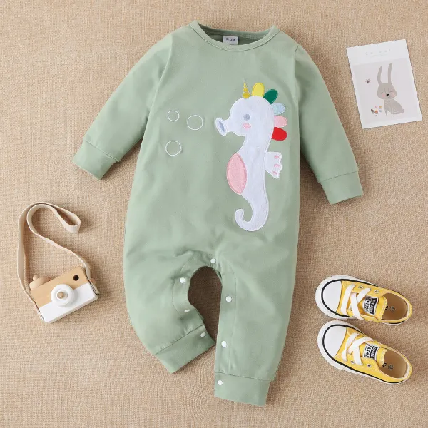 【3M-18M】Baby Long Sleeve Trousers Embroidered One-piece Romper - Popopiestyle.com 