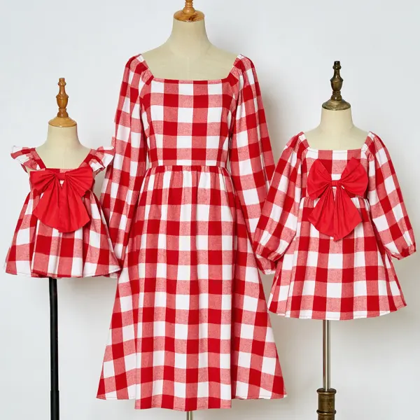 Sweet Red Plaid Mom Girl Matching Dress and Romper - Popopiearab.com 