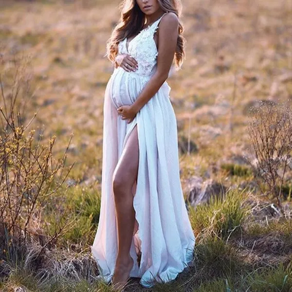 Maternity White Floral Lace Photo Dress