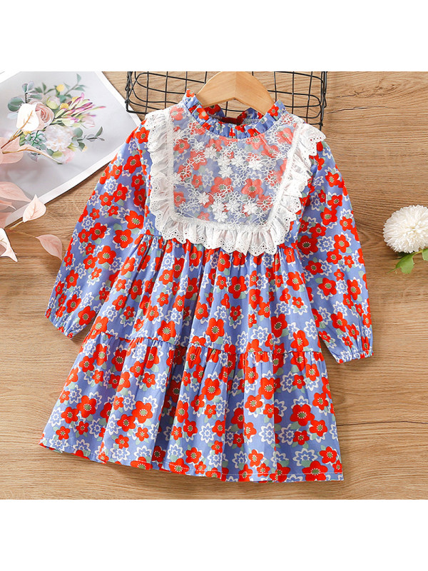 【18M-7Y】Girl Sweet Floral Long Sleeve Dress