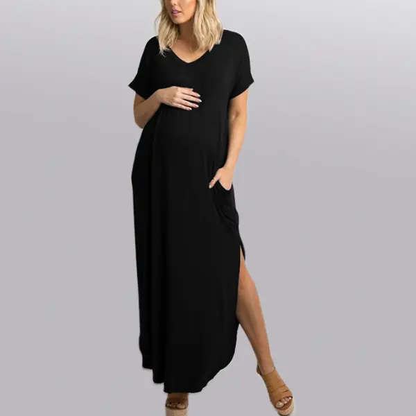 Maternity wear solid color split irregular casual dress - Lukalula.com 