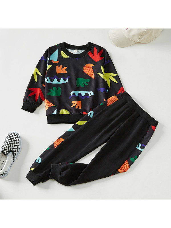 【18M-7Y】Boys Printed Long Sleeve Two-piece Suit