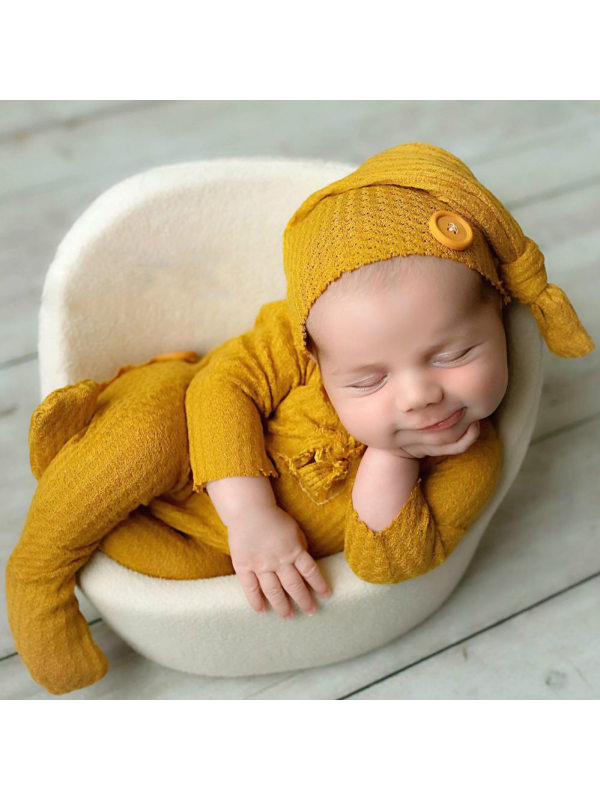 Baby 2-piece Romper Newborn Photography Props Crochet Set With Baby Hat