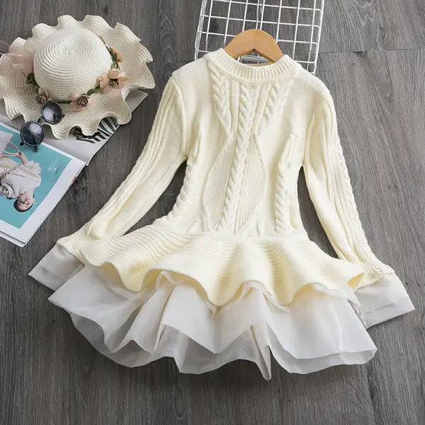 【2Y-9Y】 Girl Sweet Long Sleeve Sweater Dress - Lukalula.com 