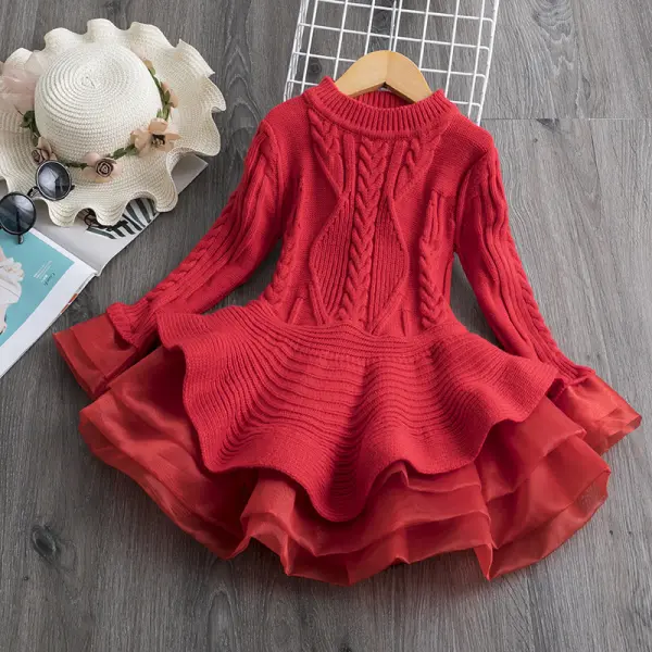 【2Y-9Y】 Girl Sweet Long Sleeve Sweater Dress - Popopiearab.com 