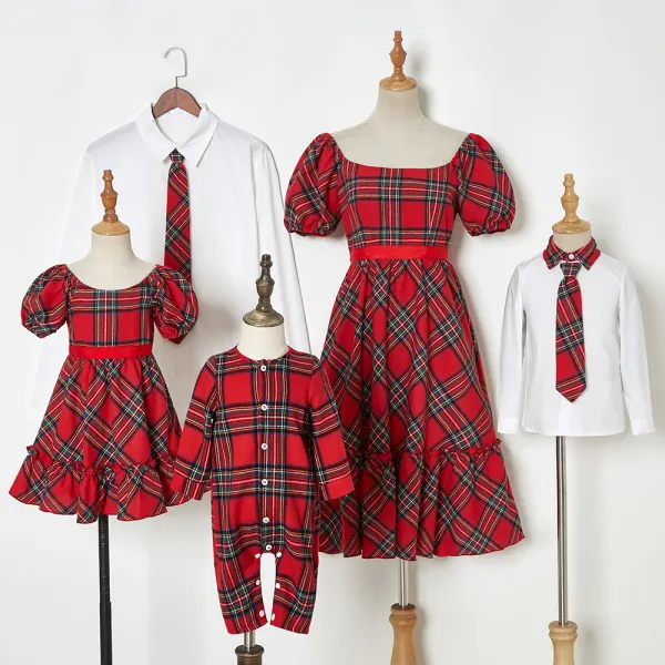 Casual Red Plaid Family Matching Outfits - Lukalula.com 