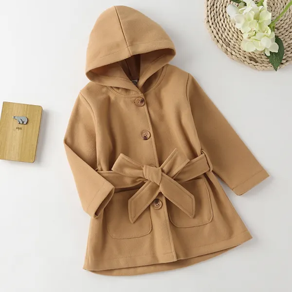 【18M-7Y】Girls Woolen Cloth Solid Color Hooded Long Sleeve Coat - Popopiearab.com 