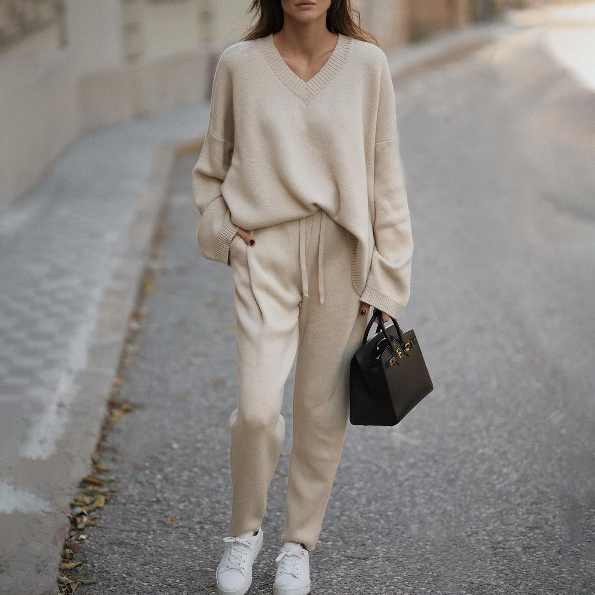 Fashion Solid Color All match Knitted Suit