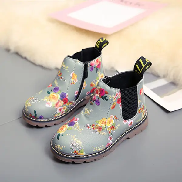 Girls'Printed Martin Boots Low-cut Short Leather Boots Single Boots - Popopiearab.com 