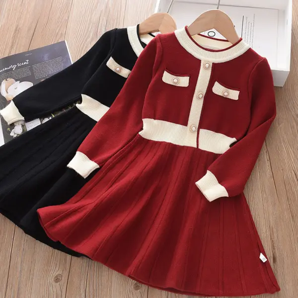 【18M-7Y】Girl Sweet Long Sleeve Sweater Dress - Popopiearab.com 