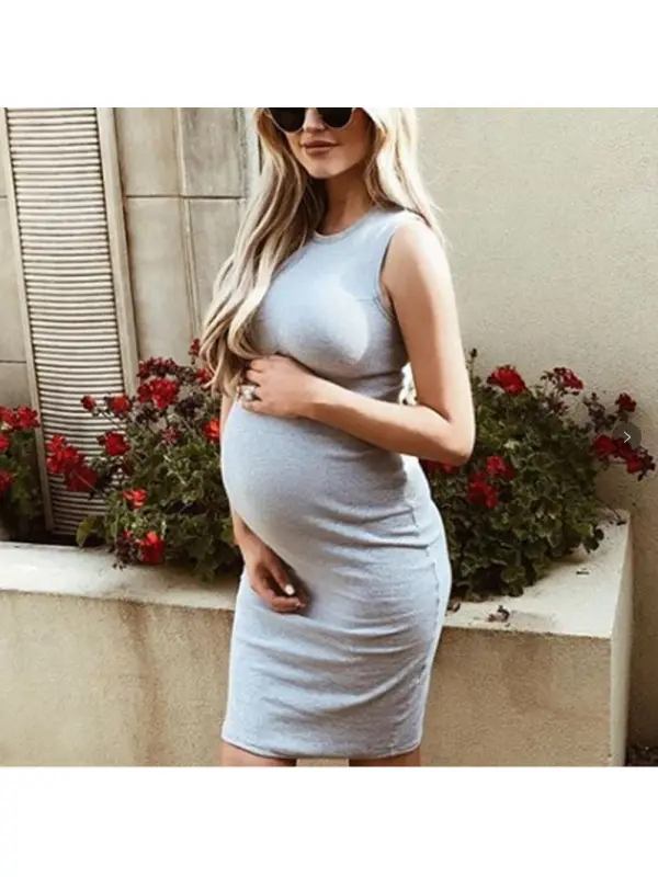 Maternity Knitted Sleeveless Dress - Smilemay.chimpone.com 