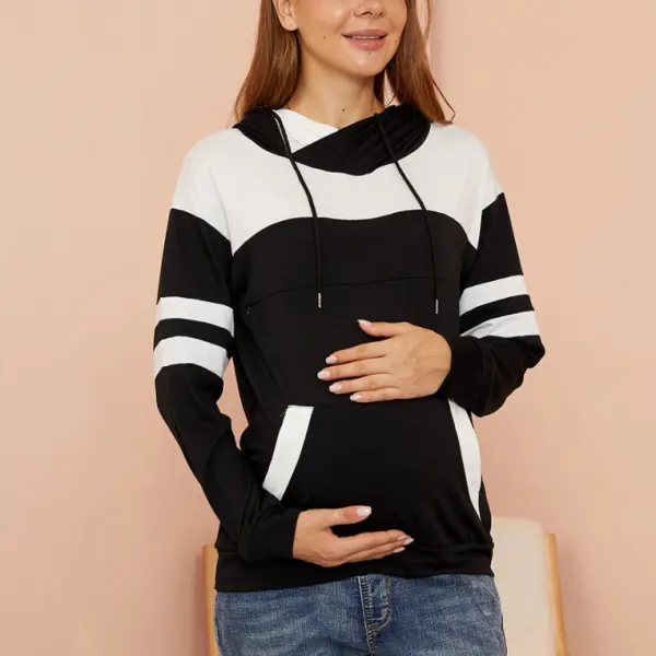 Maternity Breastfeeding Geometric Stitching Long Sleeved Sweatshirt - Lukalula.com 