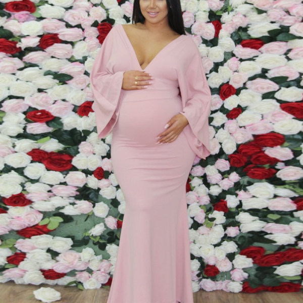 Shop Discounted Maternity Long Sleeve Angel Gown Blush Pink Photoshoot