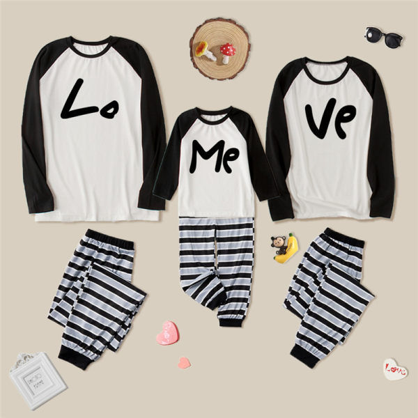 Casual Letter Print Stripe Homewear Family Matching Pajamas Sett