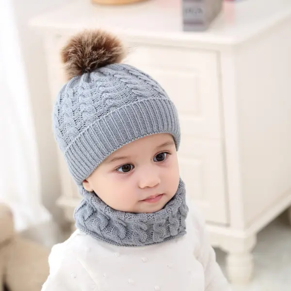Cute 2-piece Solid Color Warm Knitted Hats And Scarf - Popopiearab.com 