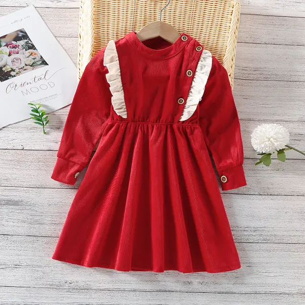 【18M-7Y】 Girl's Sweet Ruffled Red Long-sleeved Dress - Lukalula.com 