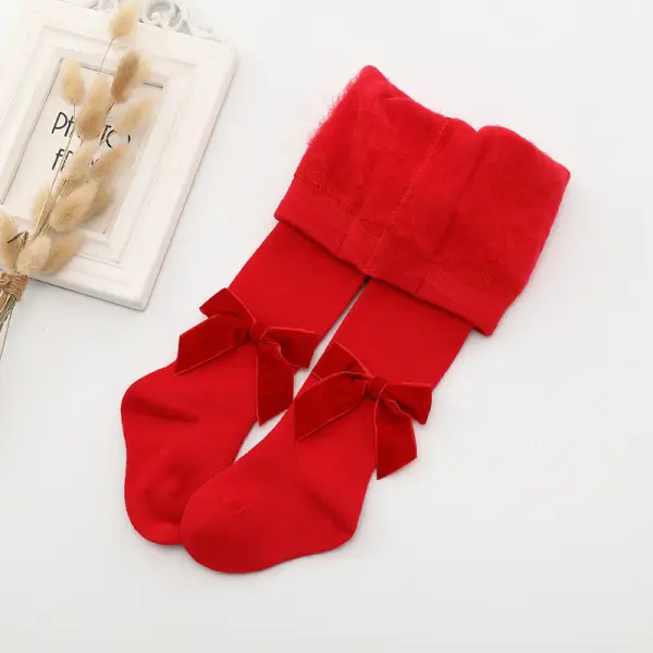 Baby / Toddler Velvet Bowknot Solid Tights - Lukalula.com 