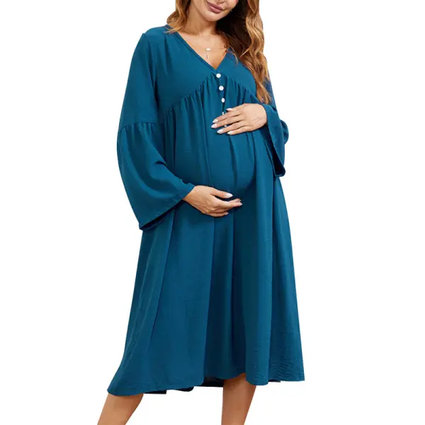 Maternity V-neck Flared Sleeve Dress - Lukalula.com 
