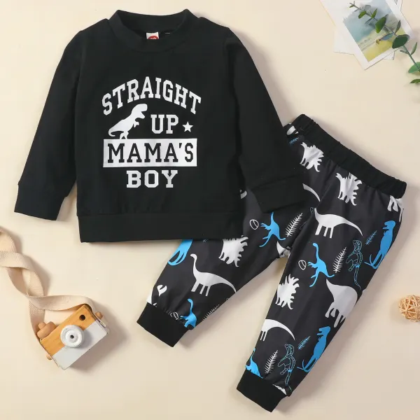 【3M-18M】 2-piece Baby Boy Casual Cartoon Dinosaur And Letter Print Sweatshirt And Pants Set - Lukalula.com 