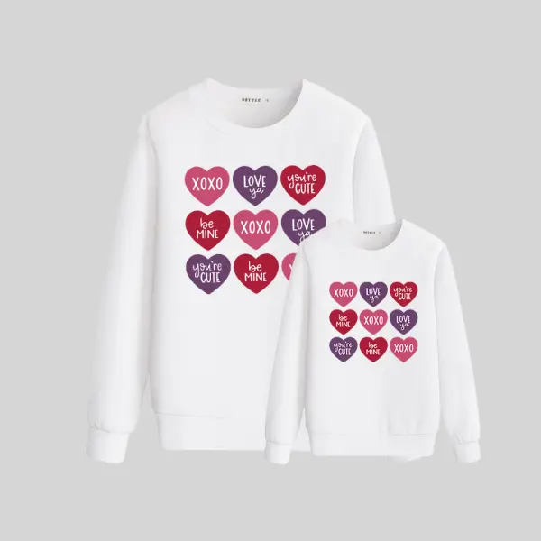Casual Letter Heart Printed Long Sleeve Sweatshirt Mom And Girl Match - Lukalula.com 