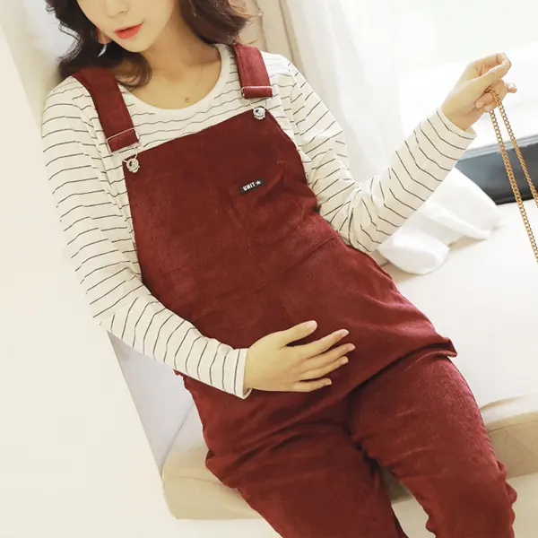 Pregnancy Maternity Suit Maternity Overalls Corduroy Casual Spring And Autumn Pregnancy Belly Support Adjustable Belt Pull - Lukalula.com 