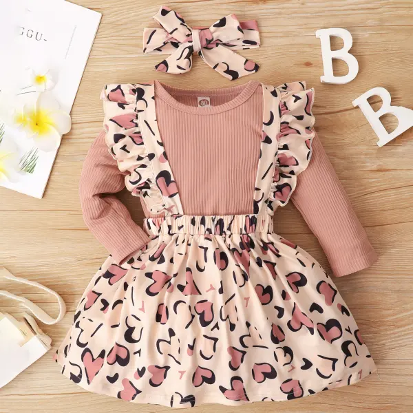 【0M-18M】 3-piece Baby Girl Cute Long-sleeved Romper And Printed Skirt Set With Headband - Lukalula.com 