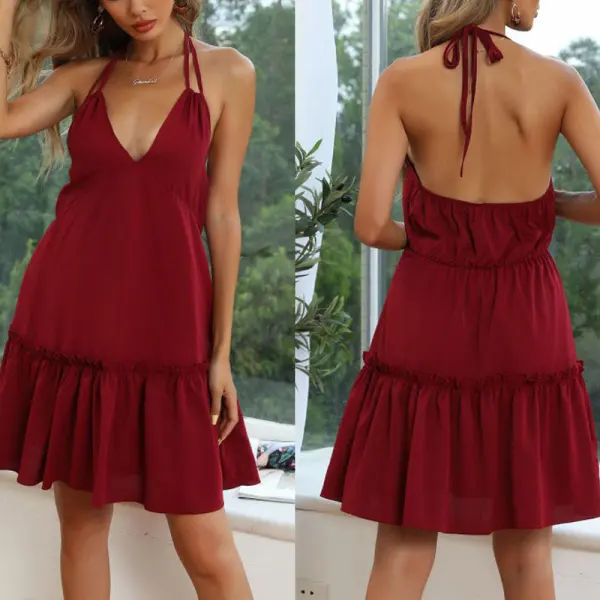 Maternity Pure Color Strappy Pleated Sling Dress - Lukalula.com 