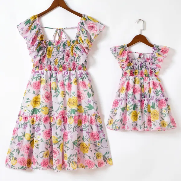 Sweet Pink Flower Mom Girl Matching Dress - Lukalula.com 
