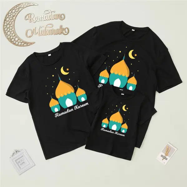 Casual Ramadan Star Moon Print Round Neck Short Sleeve Family Matching T-shirt - Lukalula.com 