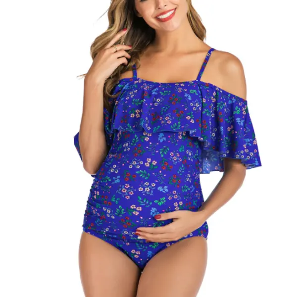 Maternity Ruffle Printed Swimsuit - Lukalula.com 