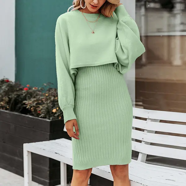 Maternity Fashion Solid Color Knit Dress Two Piece - Lukalula.com 