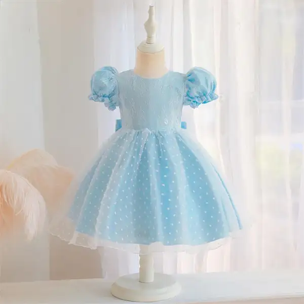 【6M-3Y】Girl Sweet Mesh Puff Sleeve Princess Dress - Popopiearab.com 