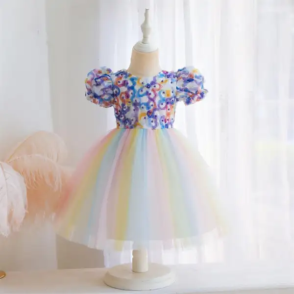 【6M-3Y】Girls Mesh Rainbow Princess Dress - Popopiearab.com 