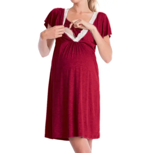 Maternity Lace Stitching Multifunctional Nursing Dress - Lukalula.com 