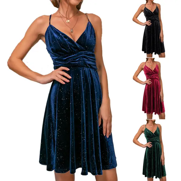 Maternity Velvet Sexy V-neck Slip Evening Dress - Lukalula.com 
