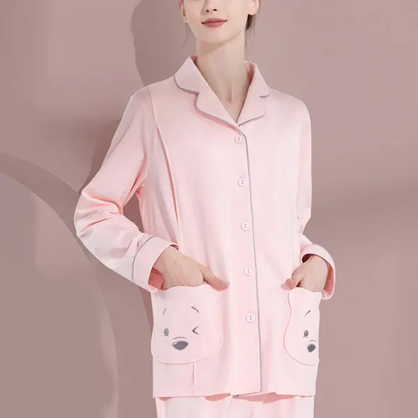 Maternity Cotton Pajamas Cardigan Lapel Nursing Clothes Postpartum Homewear Suit - Lukalula.com 