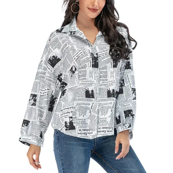 Maternity Print Plus Size Loose Long Sleeve Shirt Top - Lukalula.com 